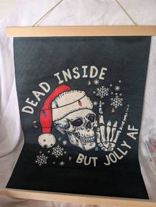lot 1157 image: Dead Inside But Jolly AF Christmas Skull Wall Decor