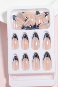 lot 1170 image: Press On Artificial Nail Set with Black Tips