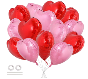 lot 1122 image: Red Heart Balloons Valentine 18 Inches Large Mylar Foil Heart Shaped Balloons - 24 Pieces