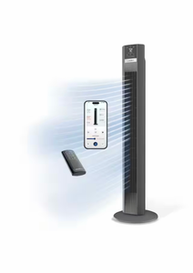 lot 44239 image: Lasko 48 in. 12-Speed Smart Tower Fan in Gray w DC Motor, Whisper Quiet, Remote - Retail $0