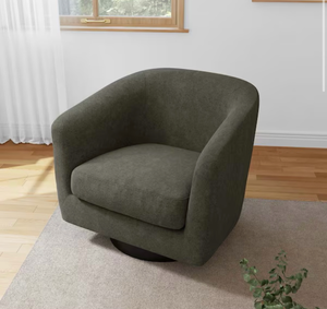 lot 44244 image: Tan Chenille Upholstered 360° Swivel Arm Chair With Wood Base (Set of 1) - Retail $0