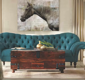 lot 44246 image: Maldives Large Rectangle Walnut Brown Wood Coffee Table with Lift Top (46 in.) - Retail $0