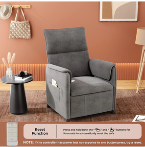 lot 44250 image: Recliner Chair, Electric Adjustable Recliner with Remote Control and Padded Backrest, Home Theater Recliner Single Sofa Seat with Thick Seat Cushion for Living Room Bedroom (Grey) - Retail $0