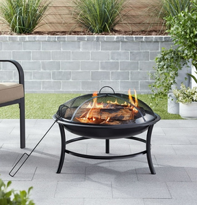 lot 44284 image: Mainstays 26 Inch Round Iron Outdoor Wood Burning Fire Pit - Retail $40