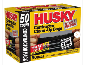 lot 44327 image: Husky 42 Gallon Contractor Clean-Up Bags 50 Count - Retail $25