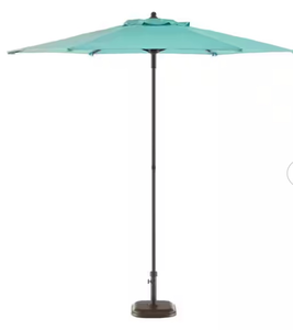 lot 44334 image: 7.5 ft Steel Market Outdoor Patio Umbrella in Haze Teal Blue - Retail $59