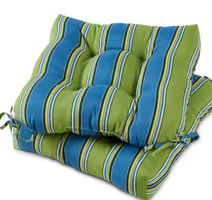 lot 44346 image: Greendale Home Fashions Cayman Stripe Tufted Square Outdoor Seat Cushions 2-Pack - Retail $78