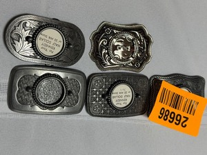 lot 26686 image: 4 Western Belt Buckle Blanks - Fits Kennedy Half Dollar or 30mm stone