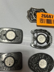 lot 26687 image: 5 Western Belt Buckle Blanks - Fits Kennedy Half Dollar or 30mm stone
