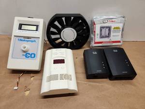 lot 24 image: Mixed Electronics Lot - Gas Detectors, Networking Equipment, Fan Components