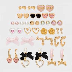 lot 157 image: Girls 20pk Hearts and Bows Earring Set - art class GoldPink Stud Earrings, 50% Recycled Zinc, Acrylic, Post Closure - Retail $10