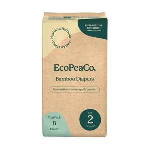 lot 159 image: EcoPeaCo. Bamboo Disposable Diapers Made with Organic Bamboo and Viscose - Trial and Travel - Size 2 - 8ct - Retail $5