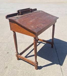 lot 56 image: Wood Slant Top Writing Desk with Lift Lid and Storage