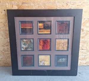 lot 58 image: 9-Panel Abstract Art Collage in Black Frame