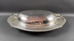 lot 63 image: Strand Silver Plated Covered Serving Dish with Handles Approximately 13 inches long
