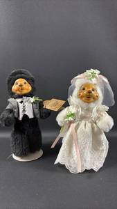 lot 75 image: Raikes Bears Wedding Bride and Groom on Stands Approximately 8 inch Tall