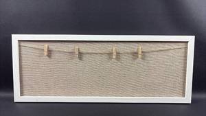 lot 81 image: White Frame Approximately 24 by 9 inches Burlap Photo Display Board with Clothespins