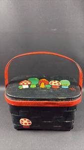 lot 87 image: Mushroom Motif Woven Sewing BasketPurse by Caro-Nan
