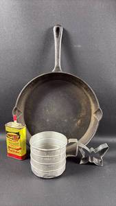 lot 89 image: Nine Inch Cast Iron Skillet & Kitchen Collectibles