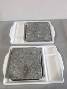 lot 123 image: (2) NEW Hot Rock Ceramic Platters w CondimentVegi Compartments