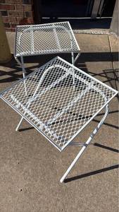 lot 6 image: (2) White Aluminum Mesh Folding Patio Side Tables