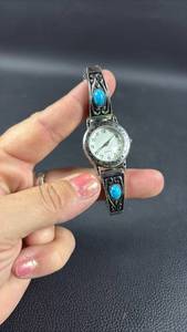 lot 13 image: Accutime Faux Turquoise Silver Flex Stretch Band WML2003 Wristwatch