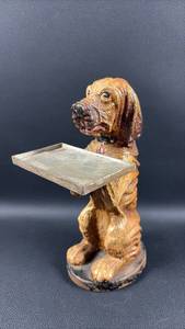 lot 19 image: Vintage Painted Cast Iron Dog Butler Card Holder