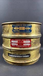 lot 21 image: Stacking Brass 3 Sieves Approximately 8 inch Diameter