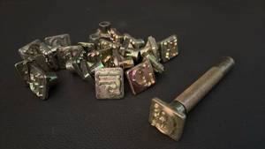 lot 26 image: Leather Stamp Alphabet with Tooling Handle (missing S, Y and X)