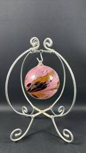 lot 152 image: 3.5 Inch Hand Blown Art Glass Ornament with Metal Display Stand
