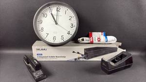 lot 162 image: Office & Home Essentials Bundle-Clock, Cable Raceway, Stapler, Tape Dispenser & Extension Cord