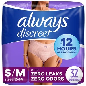 lot 1350 image: Always Discreet, Incontinence Underwear, Maximum Classic Cut, SmallMedium, 32ct