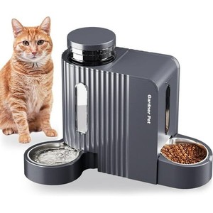 lot 1368 image: Gardner Pet Cat Dog Feeder and Waterer - Automatic Gravity Feeding - Two-in-One - 0.8 Gallon Each Feeder - Dark Gray