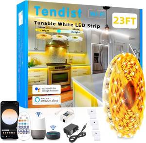 lot 1369 image: White LED Strip Lights 3000K-6500K 23ft Dimmable, Smart Strip Light Alexa Compatible, 24V WiFi Flexible Tape LED with APP & RF Remote, Cabinet Lighting Self-Adhesive for Room, Kitchen
