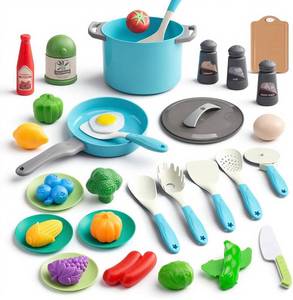 lot 1377 image: 35Pcs Kids Kitchen Toy Accessories, Toddler Pretend Cooking Playset with Play Pots, Pans, Utensils, Cookware, Play Food Set, Toy Vegetables, Learning Gift for Girls & Boys (Turquoise)