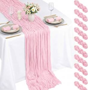lot 1378 image: 10 Pack Light Pink Cheesecloth Table Runner 120 Inch Boho Gauze Table Runner, Rustic Sheer Cheese Cloth Fabric Table Runners for Parties, Baby Shower, Birthday and Weddings