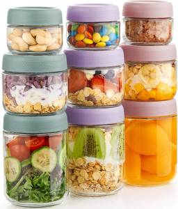 lot 1384 image: 9 Pack Overnight Oats Containers with Lids, Large & Small Glass Mason Jars 16oz & 10oz & 4oz, Glass jars with Airtight Lids, Salad Meal Prep Jars for Food Storage, Overnight Oats Jars for Milk, Fruit