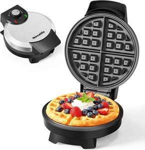 lot 1387 image: Waffle Maker, 7  Round Classic Belgian Waffle Iron, Adjustable Browning Control, Easy-Clean Nonstick Plates & Cool Touch Handle, Space Saving Storage, Stainless Steel