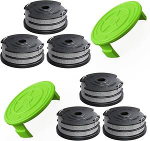 lot 1395 image: YWTESCH 8 Pack Weed Wacker String Fit for Greenworks String Trimmer, 0.065-18Ft Dual String Trimmer Line Auto-Feed Weed Eater String Replacement Parts Spool(6-Pack) Cap Cover(2-Pack)