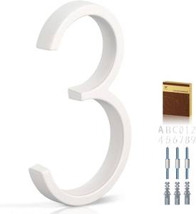 lot 1397 image: 5 Inch House Numbers for Outside, Metal Address Number 3- Modern Design, Weather-Resistant White Crystal Powder Coated Finish, Stain Resistant, No Paint Peeling (White)
