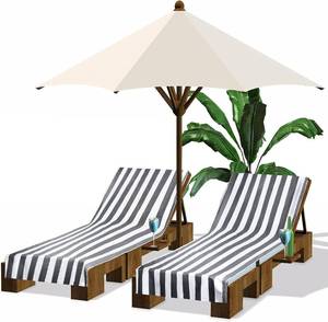 lot 1400 image: Fumete 2 Pack Summer Lounge Chair Cover 30 x 85 Inch Pool Chaise Lounge Towel Microfiber Spa Beach Chair Towel Portable Striped Outdoor Patio Furniture Cover for Sunbathing Picnic(Gray)