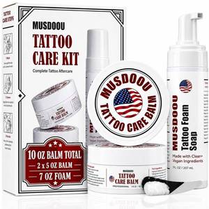 lot 1401 image: Tattoo Aftercare Kit,Dad Gifts for Fathers Day,10oz Tattoo Balm and 7oz Foam Soap,Moisturizes and Helps Protect Tattooed Skin,Revives New & Old Tattoo Appearance,pH Balanced Piercing & Tattoo Cleanser