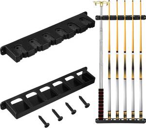 lot 1403 image: Skylety 2 Pieces Pool Stick Holder Pool Cue Rack for 6 Cue Wall Mounted Table Stick, Balls Billiard Table Accessories for Game Room Bars Clubs Billiard Players