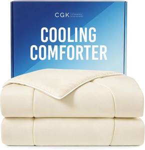 lot 1408 image: Cooling Comforter KingCal King Size - Cooling Blanket for Hot Sleepers & Night Sweats - Summer Comforter for KingCal King Size Beds - Soft, Breathable Cold Blanket for Sleeping - 104x90 (Off White)