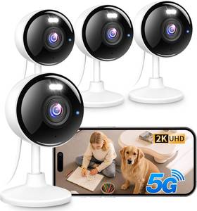 lot 1428 image: 2K Cameras for Home Security, 5G & 2.4G WiFi Security Camera Indoor Outdoor for Baby Pet Dog Cat Nanny, 2-Way Audio, Color Night Vision, Siren, 247 Local Recording, IP65, Work with Alexa, K07-4P