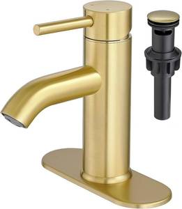 lot 1430 image: VOTON Brushed Gold Bathroom Faucet One Hole, Modern Single Handle Bathroom Faucet for 1 or 3 Hole Sink with Metal Pop up Drain, Deck Plate, for Vanity, Rv Sink