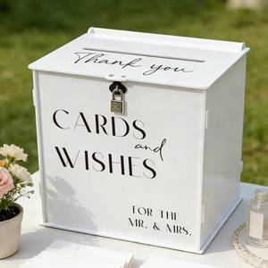 lot 1431 image: White Acrylic Card Box with Slot & Lock, Elegant Wedding Card Boxes for Reception, Large Money Envelope Gift Card Box for Party Wedding Birthday Engagement Anniversary Stylish Table Decor