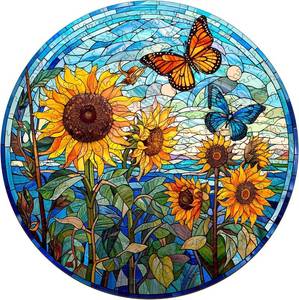 lot 1433 image: Wooden Puzzles for Adults - Stained Glass Sunflower Wooden Puzzle, Unique Shape Wood Jigsaw Puzzle for Adults, Wood Puzzles Adult, Gifts for Family, Wall Art Home Decor (100pcs 8.5  8.5in S)