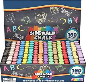 lot 1434 image: JOYIN 160 PCS Sidewalk Chalks Set-16 Colors Non-Toxic Washable Jumbo Chalk for Outdoor Art Play, Painting on Chalkboard, Blackboard and Playground