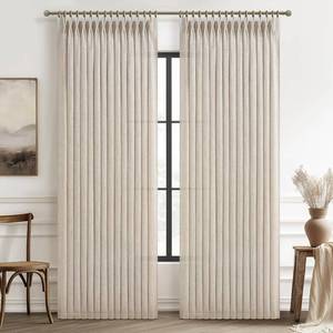lot 1435 image: Natural Linen 60 Inch Wide Light Filtering Pleated Curtains 90 Inches Long for Dining Room, Memory Trained Privacy Semi Sheer Rustic Curtain Protect Privacy Windows Drapes 2 Panels Set with Back Tab